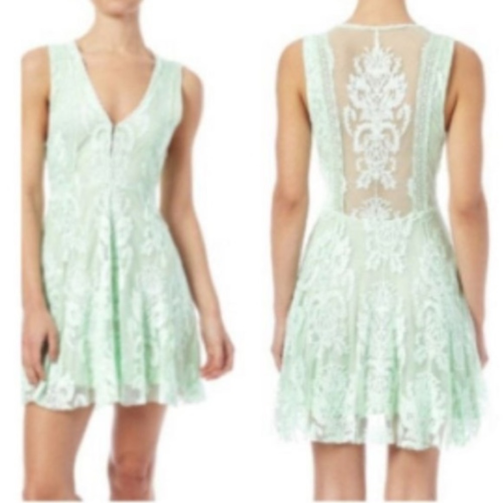 Free People “Reign Over Me” mint lace dress, size 6